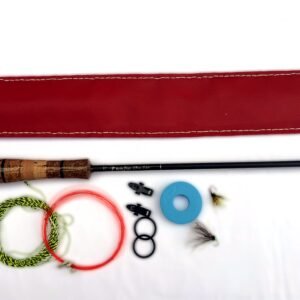 Handmade Nano-Graphite 170 tenkara rod, 1.70m, with red hand-stitched leatherette case and gift set: EVA line winder, braided line, nylon line, flies and line keepers