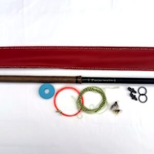 Handmade Pro-Slim 360 limited edition tenkara rod, 3.60m, with red hand-stitched leather case and gift set: EVA line winder, braided line, nylon line, flies and line keepers