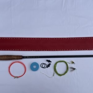 Handmade Tenkara Slim-Profile 360 rod, 3.60m, with red hand-stitched leather case and gift set: EVA line winder, braided line, nylon line, flies and line keepers