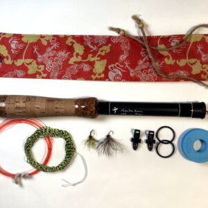 Cork handle and hand-engraved "Mario Diaz Ibarra · 235 · 12 sec" signature on the Tenkara R1 limited edition rod, numbered 1 of 24