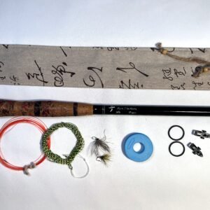 Handmade Tenkara R2 rod, numbered 2 of 24, folds to 44cm closed, with unique hand-stitched calligraphy-print fabric case and gift set
