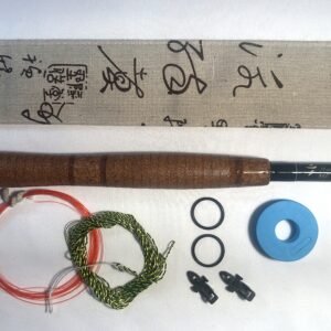 Handmade Tenkara R8 rod, numbered 8 of 24, folds to 71cm closed, with unique hand-stitched calligraphy-print fabric case and gift set