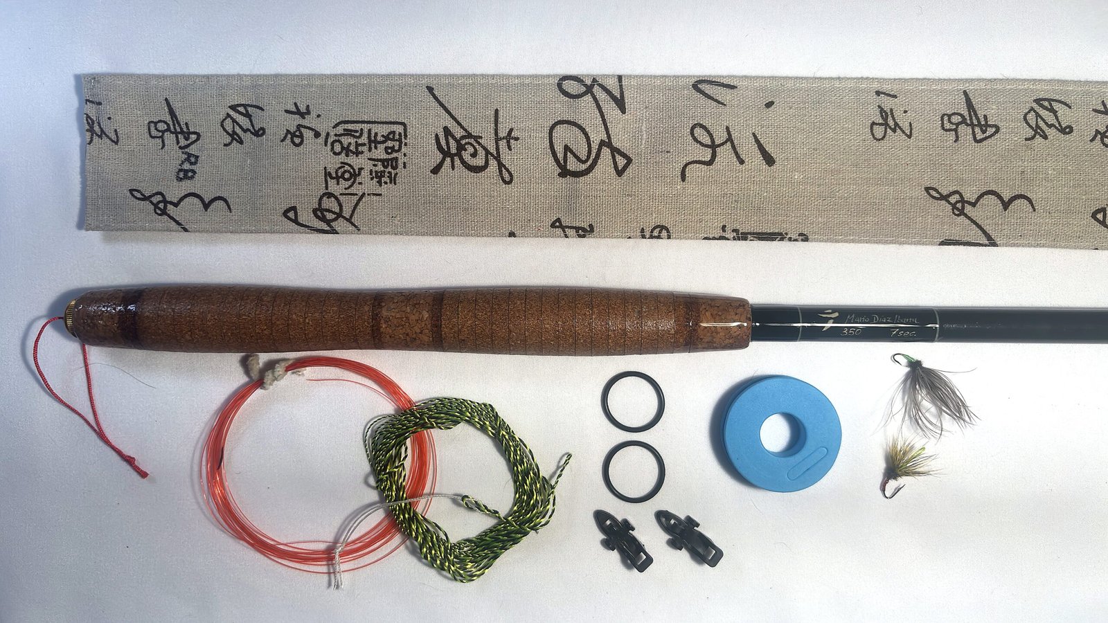 Handmade Tenkara R8 rod, numbered 8 of 24, folds to 71cm closed, with unique hand-stitched calligraphy-print fabric case and gift set