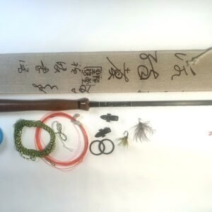 Handmade Tenkara R9 rod, numbered 9 of 24, folds to 45cm closed, with unique hand-stitched calligraphy-print fabric case and gift set