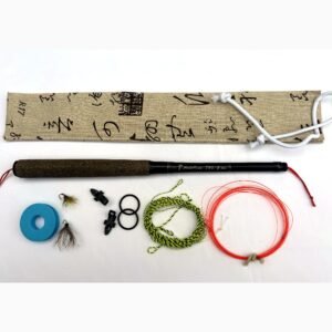 Tenkara R17 fly fishing rod complete kit with linen patterned case, line winder, level line and hand-tied flies
